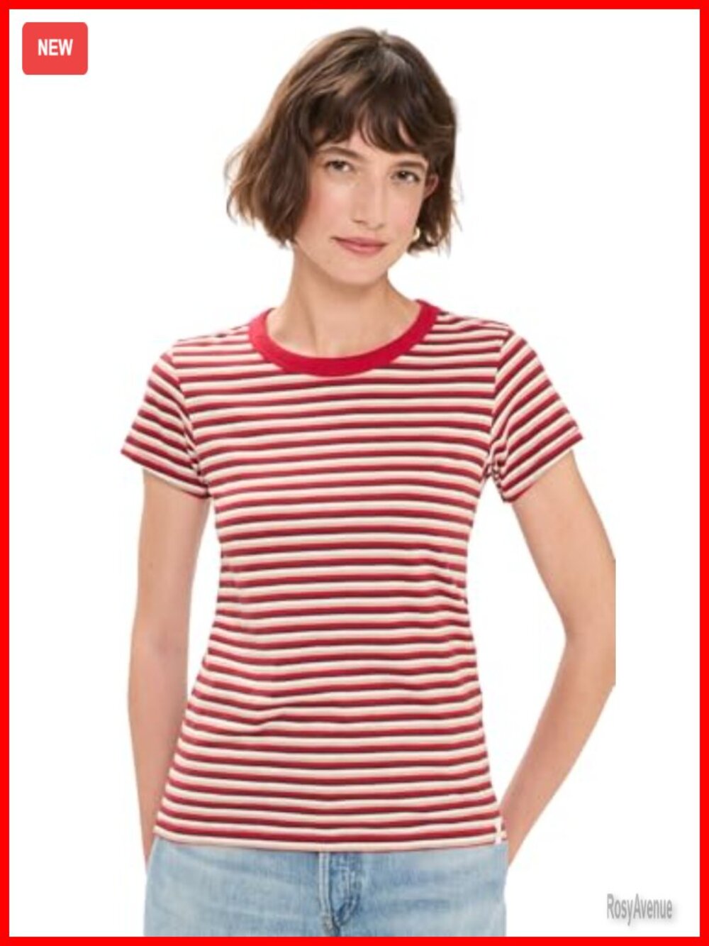Slub Striped Crew Neck Short Sleeve Tee Lightweight Stretch Jersey